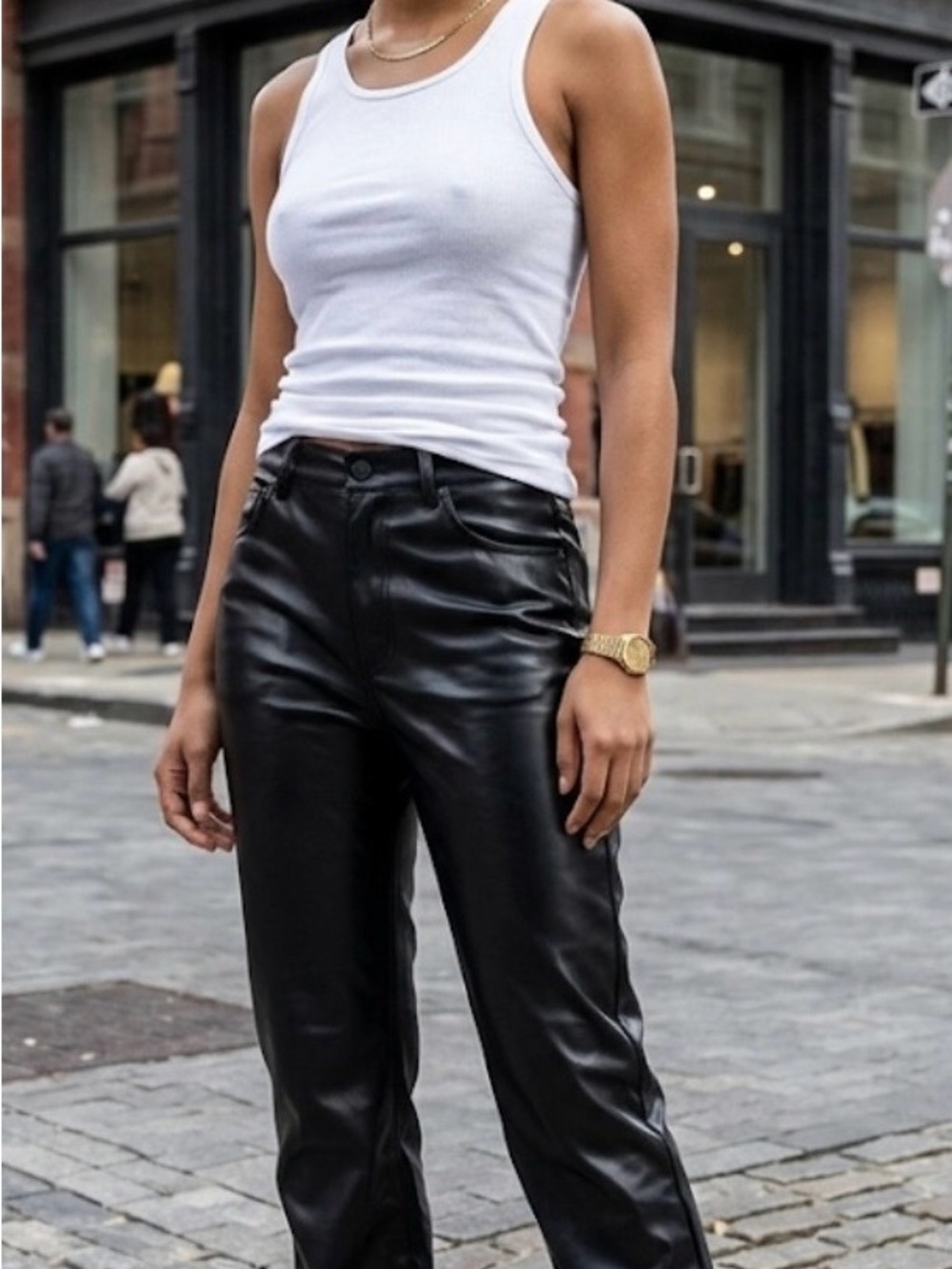 GAP VINTAGE SLIM FAUX BLACK LEATHER PANTS. NEW WITHOUT TAG.SIZE 32/14 R